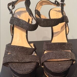 Guess Black Glitter Platform Sandals